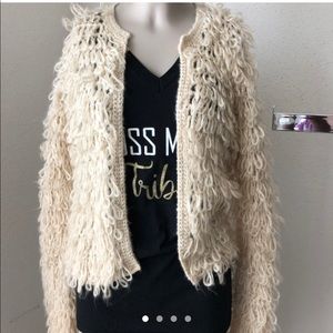 Cream yarn faux fur jacket